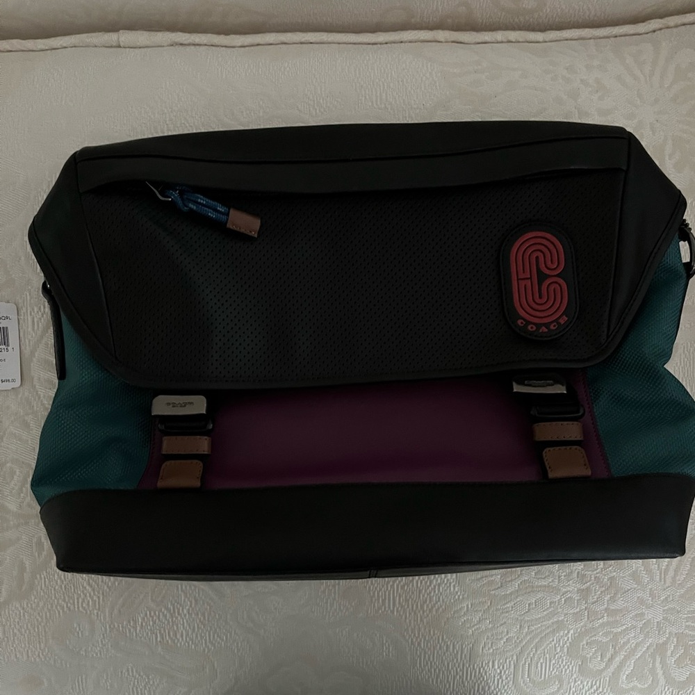 Coach black and purple messenger retro bag and sea green canvas. NWT